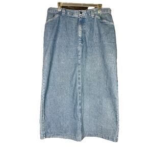 VTG Riders by Lee SZ 16 Flat Zip Front Denim Long Midi Calf Skirt Blue Back Slit